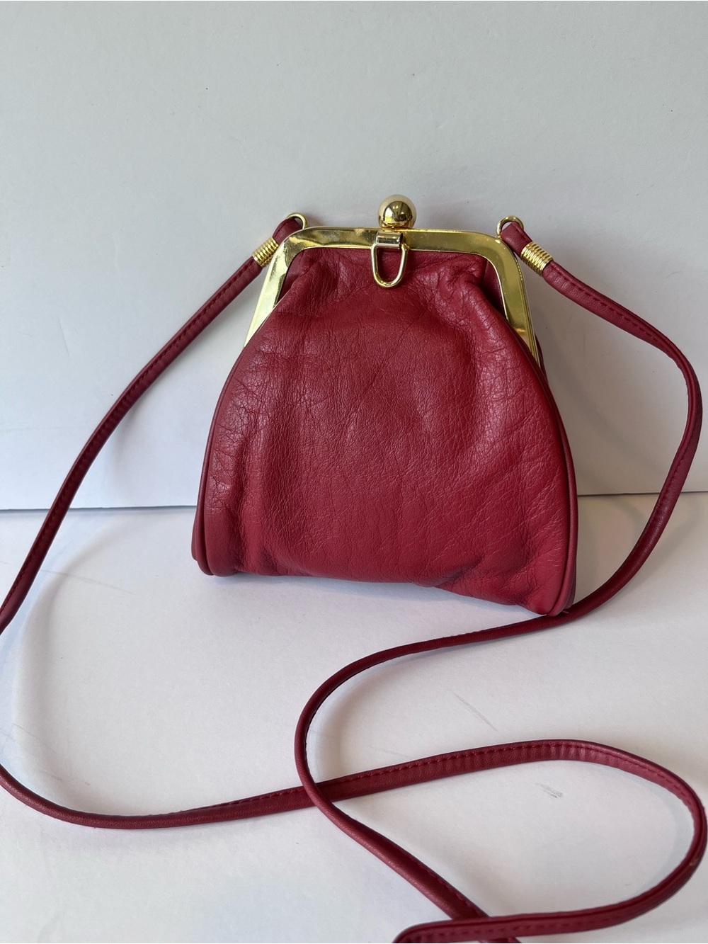 Tignanello Red Leather Mini Crossbody Kisslock Bag